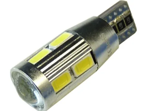 mocna żarówka LED T10 w5w 10 x 5730 soczewka CANBUS 12v
