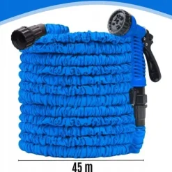 MOCNY WĄŻ OGRODOWY 45m ROZCIĄGLIWY ELASTYCZNY + ZŁĄCZKI + PISTOLET UCHWYT