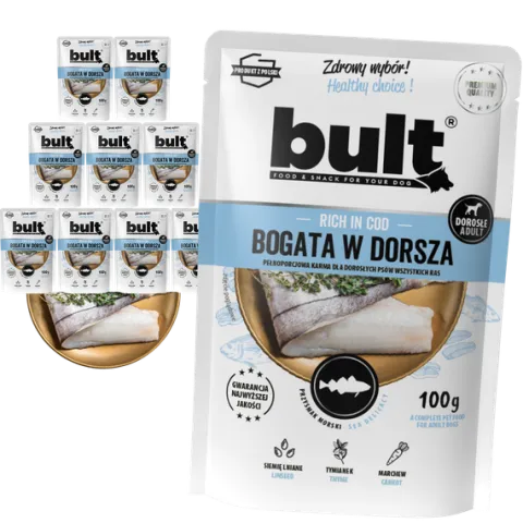 MOKRA KARMA DLA PSA BULT SASZETKA MIELONKA BOGATA W DORSZA ZESTAW 10x100G