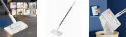 Mop do podłóg płaski z drążkiem do sprzątania 100 cm + 4x wkłady