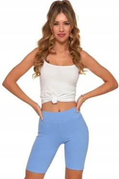 Moraj Prążkowane Legginsy Kolarki z Wysokim Stanem 850-013 Niebieski L/XL