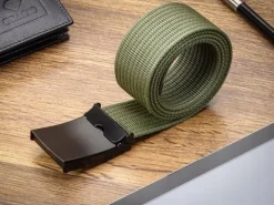 Męski KHAKI Pasek CZARNA Zaciskowa KLAMRA Krótki do SPODNI 95cm