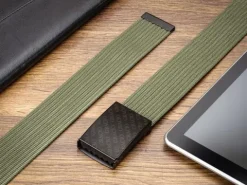 Męski KHAKI Pasek CZARNA Zaciskowa KLAMRA Krótki do SPODNI 95cm