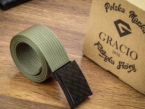 Męski KHAKI Pasek CZARNA Zaciskowa KLAMRA Krótki do SPODNI 95cm