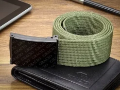 Męski KHAKI Pasek CZARNA Zaciskowa KLAMRA Krótki do SPODNI 95cm