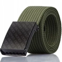 Męski KHAKI Pasek CZARNA Zaciskowa KLAMRA Krótki do SPODNI 95cm