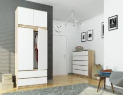 Nadstawka na szafę S 90 cm - dąb sonoma-biała - 2 drzwi