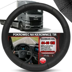 NAKŁADKA NA KIEROWNICĘ TIR BUS SKÓRZANY POKROWIEC SKÓRA PERFOROWANA 44-46CM