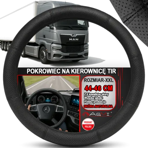 NAKŁADKA NA KIEROWNICĘ TIR BUS SKÓRZANY POKROWIEC SKÓRA PERFOROWANA 44-46CM