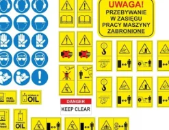 Naklejki ostrzegawcze BHP piktogramy na maszyny rolnicze i przemysłowe