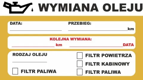 Naklejki serwisowe WYMIANA ROZRZĄDU OLEJU KLIMA