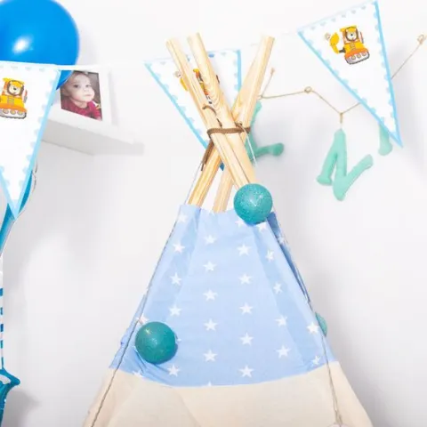Namiot Tipi dla dzieci wigwam błękitny w gwiazdki XXL