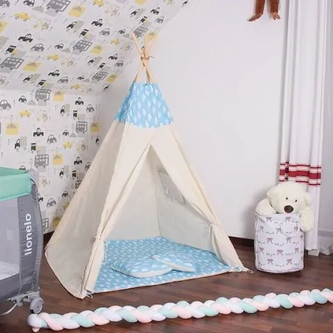 Namiot Tipi dla dzieci wigwam błękitny w chmury XXL
