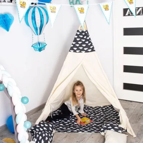 Namiot Tipi dla dzieci wigwam czarny w chmury XXL