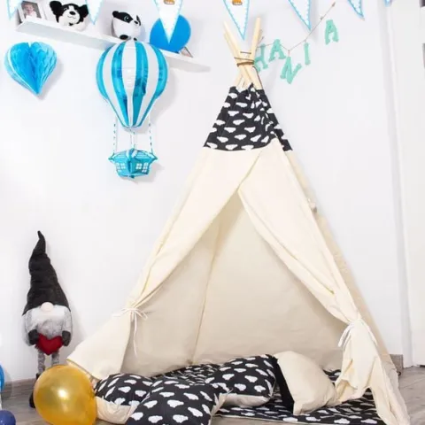 Namiot Tipi dla dzieci wigwam czarny w chmury XXL