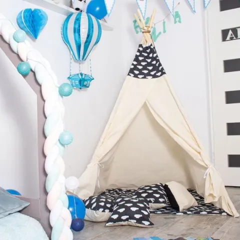 Namiot Tipi dla dzieci wigwam czarny w chmury XXL
