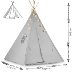 Namiot tipi dla dzieci ze światełkami Nukido - szary