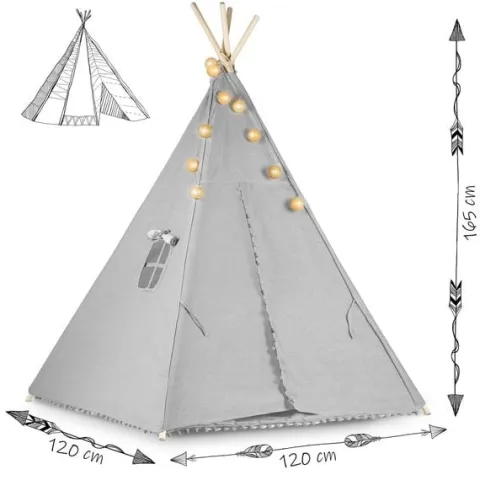 Namiot tipi dla dzieci ze światełkami Nukido - szary