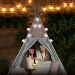 Namiot tipi dla dzieci z girlandą i światełkami Nukido - różowy