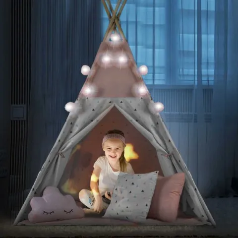 Namiot tipi dla dzieci z girlandą i światełkami Nukido - różowy