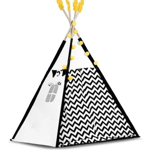 Namiot tipi dla dzieci z girlandą i światełkami Nukido biało czarny z pandą