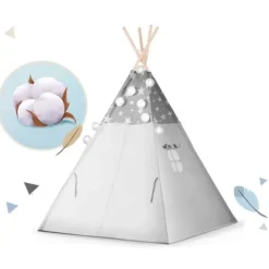 Namiot tipi dla dzieci z girlandą i światełkami Nukido - szare w gwiazdki
