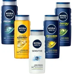 NIVEA MEN Żel pod prysznic 3w1 męski - Płyn do mycia ciała włosów 500ml x 5