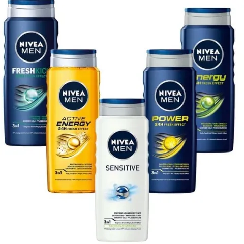 NIVEA MEN Żel pod prysznic 3w1 męski - Płyn do mycia ciała włosów 500ml x 5