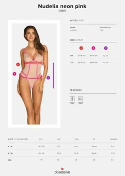 Nudelia body różowe - Obsessive L/XL