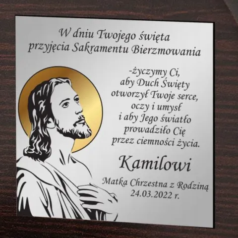 OBRAZEK pamiątka BIERZMOWANIA SREBRNY GRAWER