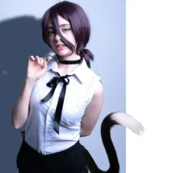 Ogon kota lux kotka czarno biały kota futrzany z drutem na pasku 80cm dł. cosplay anime strój karnawałowy