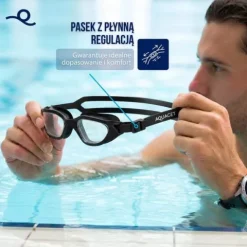 Okulary do pływania z zatyczkami do uszu, nosa zestaw okularki na basen UV Anti-fog
