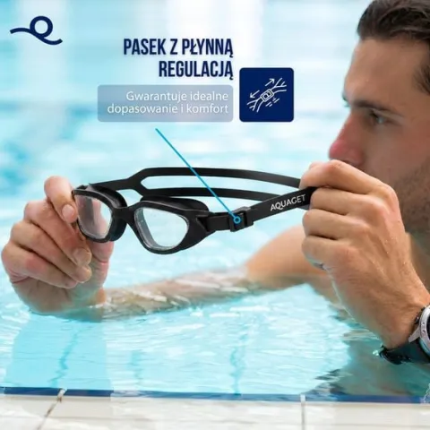 Okulary do pływania z zatyczkami do uszu, nosa zestaw okularki na basen UV Anti-fog