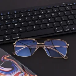 Okulary pilotki zerówki z filtrem Blue Light 25177C beż/złoty
