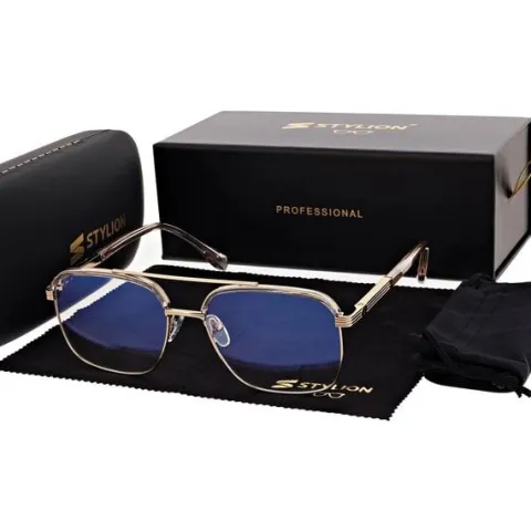 Okulary pilotki zerówki z filtrem Blue Light 25177C beż/złoty