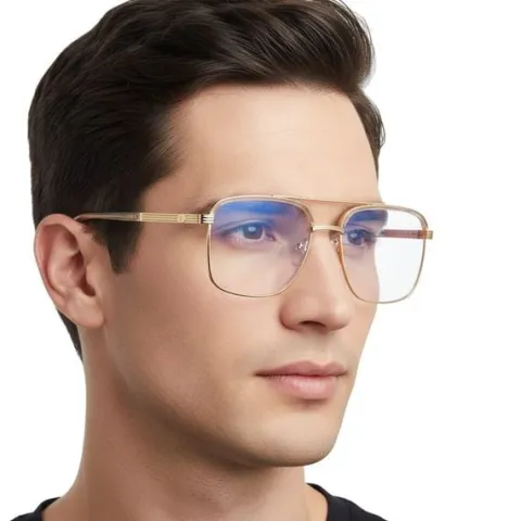 Okulary pilotki zerówki z filtrem Blue Light 25177C beż/złoty