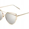 Okulary złote glam kocie oko metalowe damskie boho UV400 Lustrzanki Gold