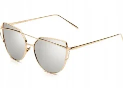Okulary złote glam kocie oko metalowe damskie boho UV400 Lustrzanki Gold