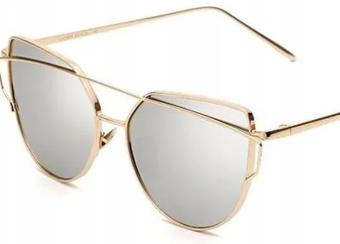 Okulary złote glam kocie oko metalowe damskie boho UV400 Lustrzanki Gold