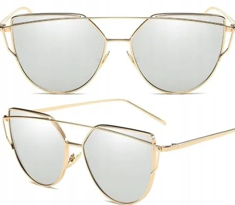Okulary złote glam kocie oko metalowe damskie boho UV400 Lustrzanki Gold