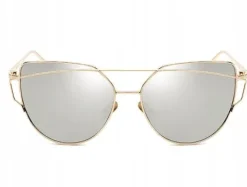 Okulary złote glam kocie oko metalowe damskie boho UV400 Lustrzanki Gold