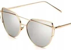 Okulary złote glam kocie oko metalowe damskie boho UV400 Lustrzanki Gold