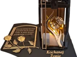 ŻONA ŻONIE ZNICZ LAMPION NA GRÓB PLK RÓŻA ZŁ CZARNY SKOS SENTENCJA+ ŚWIECA