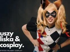 Opaska kocie uszy futrzane różowe z białymi środkami miękkie strój bal karnawałowy cosplay