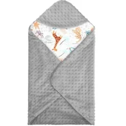 Otulacz dla niemowląt do fotelika, nosidełka, 77x77cm dwustronny kocyk z kapturem