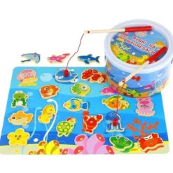 Łowienie Rybek Gra Zręcznościowa dla Dzieci Drewniana Magnes Wędki Puzzle
