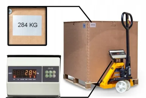 PALECIAK WÓZEK PALETOWY Z DOKŁADNĄ WAGĄ CYFROWĄ 2500kg 1150mm POWYSTAWOWY