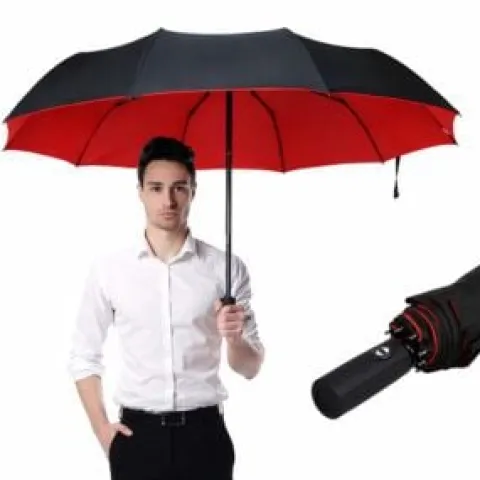 PARASOL AUTOMATYCZNY DWUWARSTWOWY DUŻY WODOODPORNY SKŁADANY CZERWONY XL