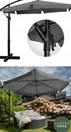 PARASOL OGRODOWY DUŻY SKŁADANY Z WYSIĘGNIKIEM FALBANĄ SOLIDNY 350cm SOLIDNY
