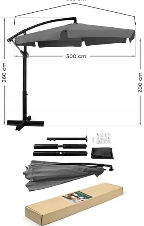 PARASOL OGRODOWY DUŻY SKŁADANY Z WYSIĘGNIKIEM FALBANĄ SOLIDNY 350cm SOLIDNY